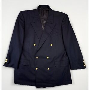 Navy Double Breasted Blazer 44R Union Made Hickey Freeman Gold Buttons USA Made